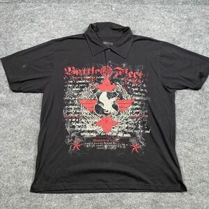 Decoded Battle Fleet Graphic Polo Shirt Mens XXL Black Y2K Streetwear Eagle